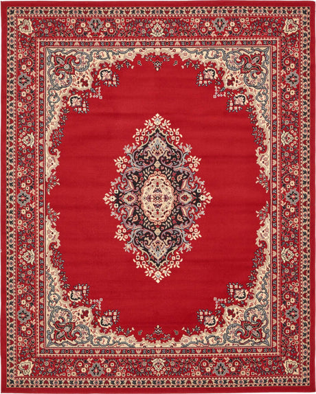 Red 7' 10 x 10' Reza Rectangle Area Rug 100% Polypropylene Easy Clean Traditional Motif Classic Carpet for Home Interiors for Sale at Rug Engine