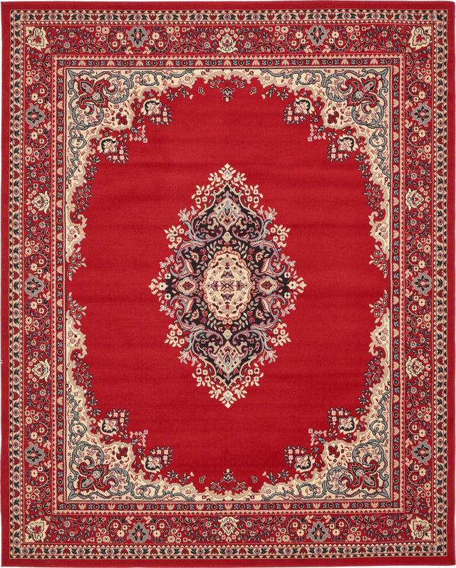 Red 7' 10 x 10' Reza Rectangle Area Rug 100% Polypropylene Easy Clean Traditional Motif Classic Carpet for Home Interiors for Sale at Rug Engine