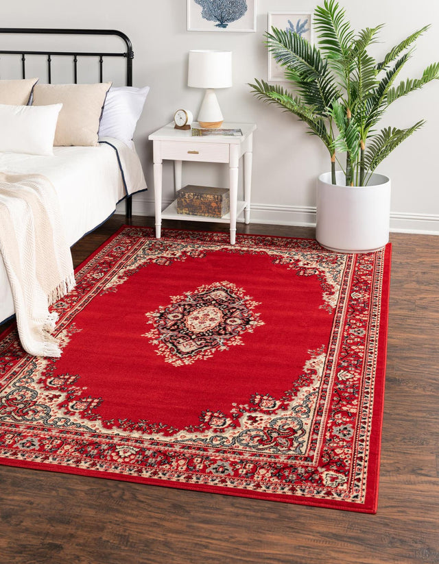 Red 7' 1 x 10' Reza Rectangle Area Rug 100% Polypropylene Easy Clean Traditional Motif Classic Carpet for Home Interiors for Sale at Rug Engine