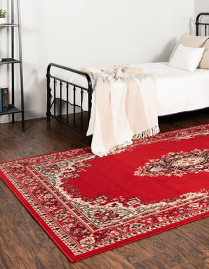 Red 7' 1 x 10' Reza Rectangle Area Rug 100% Polypropylene Easy Clean Traditional Motif Classic Carpet for Home Interiors for Sale at Rug Engine