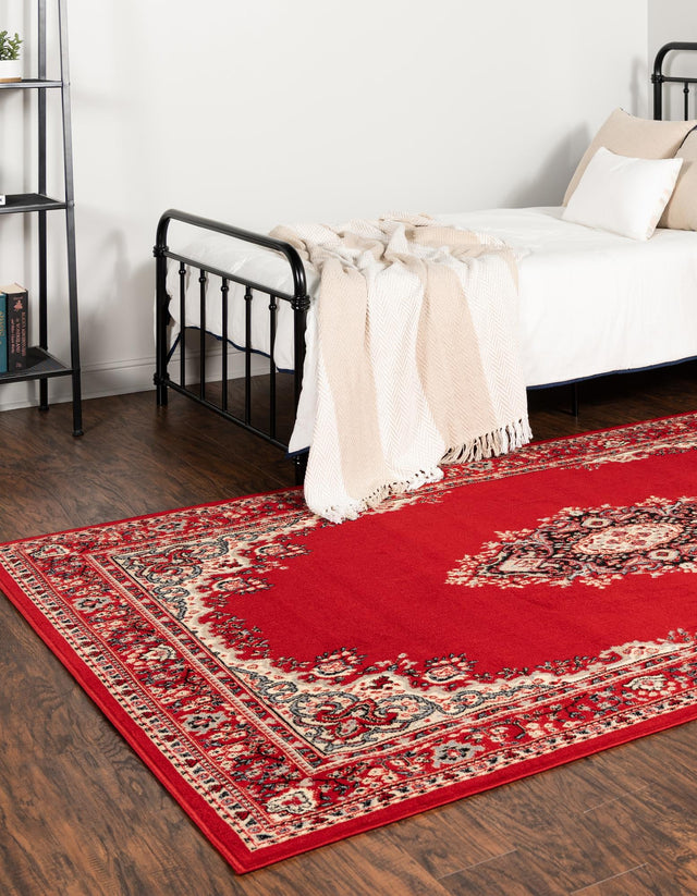 Red 7' 1 x 10' Reza Rectangle Area Rug 100% Polypropylene Easy Clean Traditional Motif Classic Carpet for Home Interiors for Sale at Rug Engine