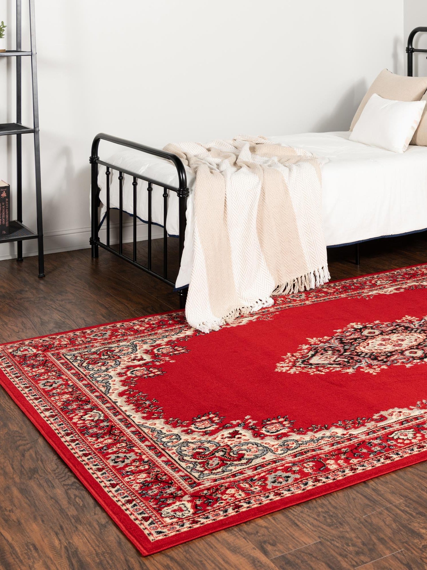 Red 7' 10 x 10' Reza Rectangle Area Rug 100% Polypropylene Easy Clean Traditional Motif Classic Carpet for Home Interiors for Sale at Rug Engine