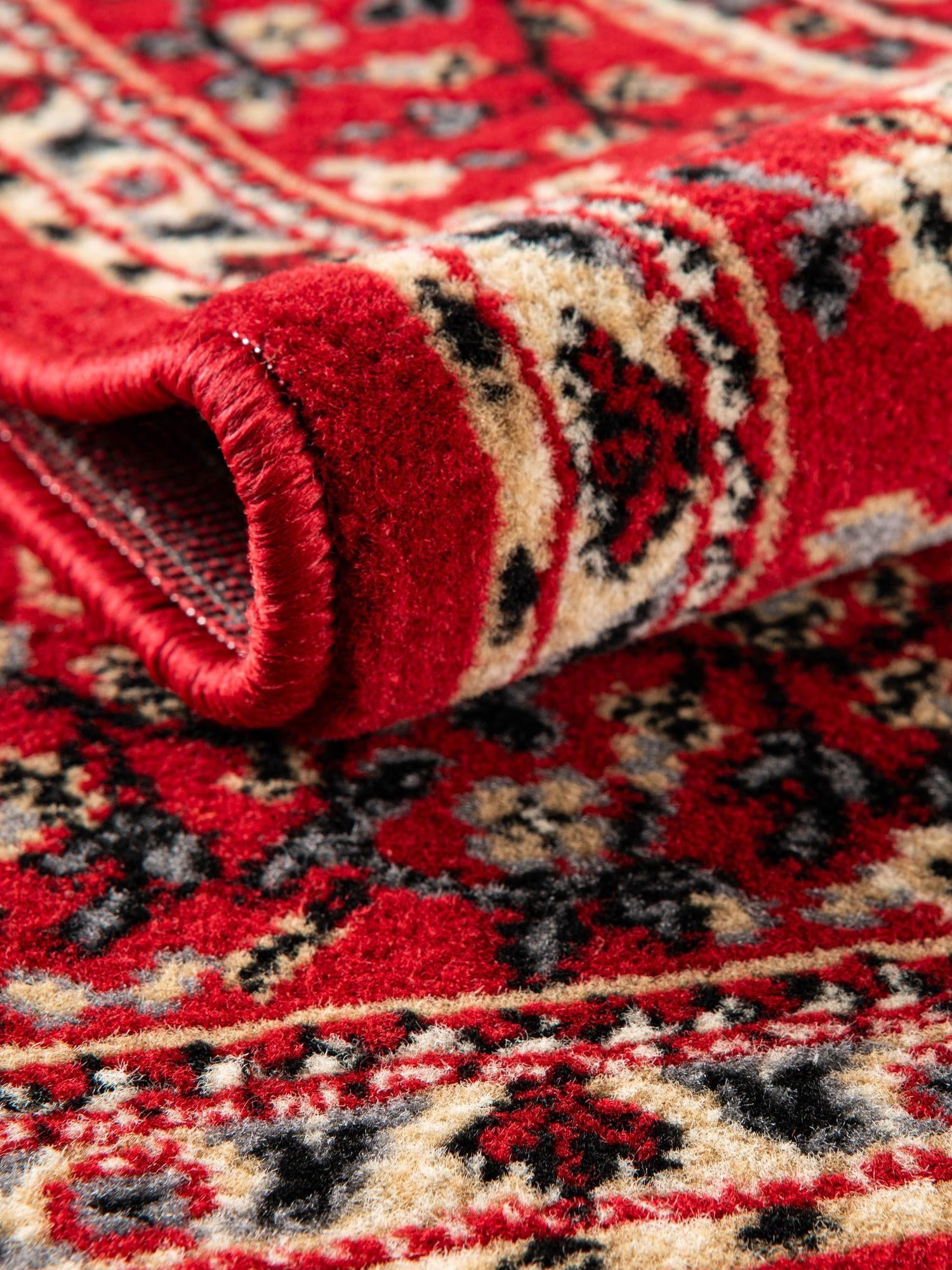 Red 7' 1 x 10' Reza Rectangle Area Rug 100% Polypropylene Easy Clean Traditional Motif Classic Carpet for Home Interiors for Sale at Rug Engine