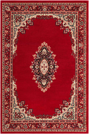 Red 5' 3 x 8' Reza Rectangle Area Rug 100% Polypropylene Easy Clean Traditional Motif Classic Carpet for Home Interiors for Sale at Rug Engine