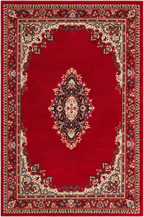 Red 5' 3 x 8' Reza Rectangle Area Rug 100% Polypropylene Easy Clean Traditional Motif Classic Carpet for Home Interiors for Sale at Rug Engine