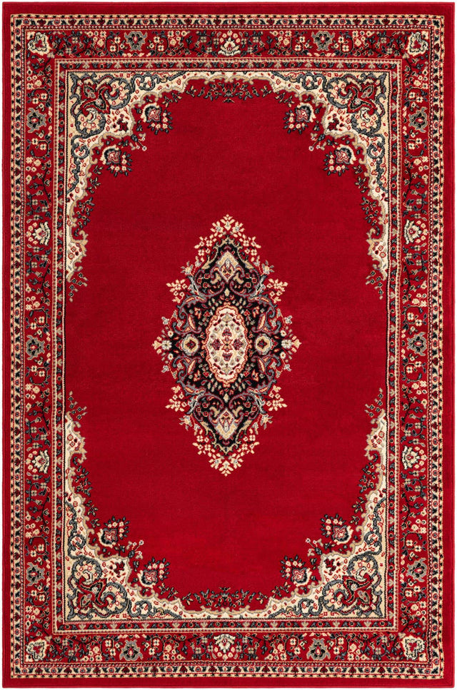 Red 5' 3 x 8' Reza Rectangle Area Rug 100% Polypropylene Easy Clean Traditional Motif Classic Carpet for Home Interiors for Sale at Rug Engine