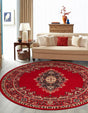 Red 7' 10 x 7' 10 Reza Round Area Rug 100% Polypropylene Easy Clean Traditional Motif Classic Carpet for Home Interiors for Sale at Rug Engine