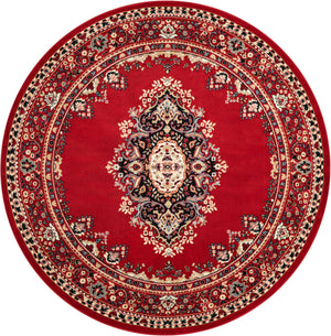 Red 7' 10 x 7' 10 Reza Round Area Rug 100% Polypropylene Easy Clean Traditional Motif Classic Carpet for Home Interiors for Sale at Rug Engine