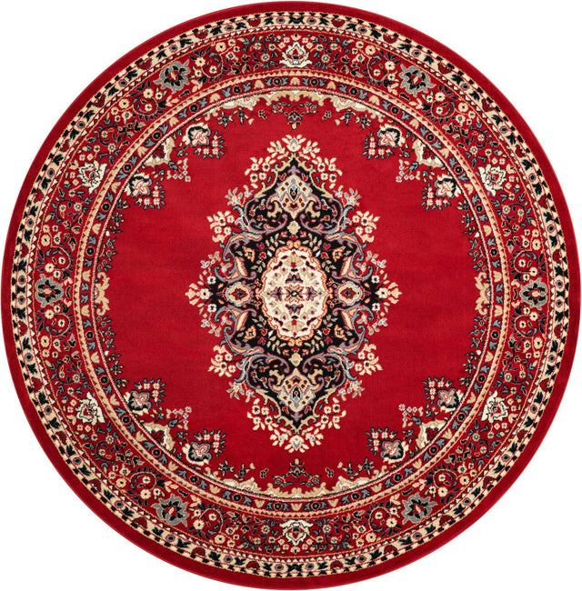 Red 7' 10 x 7' 10 Reza Round Area Rug 100% Polypropylene Easy Clean Traditional Motif Classic Carpet for Home Interiors for Sale at Rug Engine