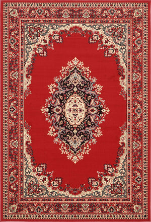 Red 6' 1 x 9' Reza Rectangle Area Rug 100% Polypropylene Easy Clean Traditional Motif Classic Carpet for Home Interiors for Sale at Rug Engine