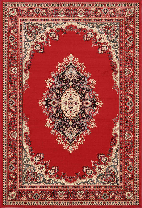 Red 6' 1 x 9' Reza Rectangle Area Rug 100% Polypropylene Easy Clean Traditional Motif Classic Carpet for Home Interiors for Sale at Rug Engine