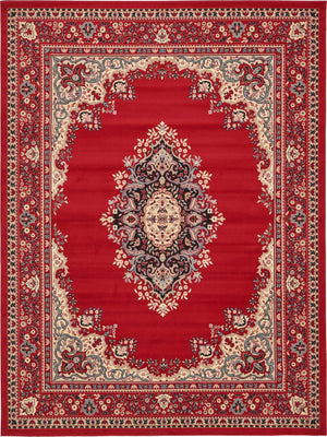 Red 9' x 12' Reza Rectangle Area Rug 100% Polypropylene Easy Clean Traditional Motif Classic Carpet for Home Interiors for Sale at Rug Engine