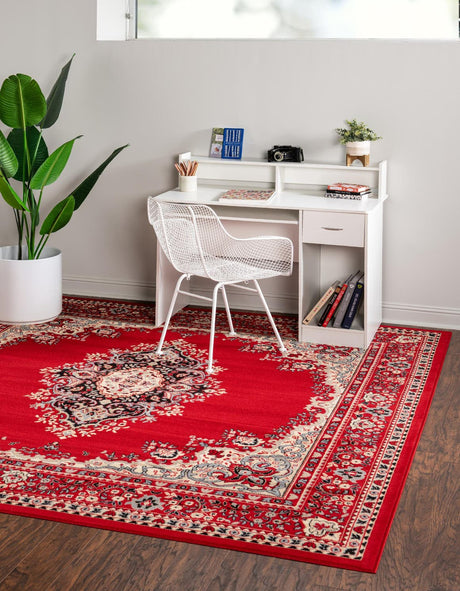 Red 7' 10 x 7' 10 Reza Square Area Rug 100% Polypropylene Easy Clean Traditional Motif Classic Carpet for Home Interiors for Sale at Rug Engine
