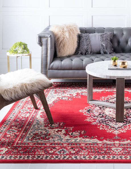 Red 7' 10 x 7' 10 Reza Square Area Rug 100% Polypropylene Easy Clean Traditional Motif Classic Carpet for Home Interiors for Sale at Rug Engine