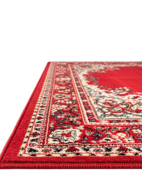 Red 7' 10 x 7' 10 Reza Square Area Rug 100% Polypropylene Easy Clean Traditional Motif Classic Carpet for Home Interiors for Sale at Rug Engine