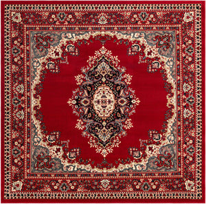 Red 7' 10 x 7' 10 Reza Square Area Rug 100% Polypropylene Easy Clean Traditional Motif Classic Carpet for Home Interiors for Sale at Rug Engine