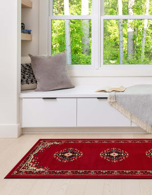 Red 2' 7 x 10' Reza Runner Area Rug 100% Polypropylene Easy Clean Traditional Motif Classic Carpet for Home Interiors for Sale at Rug Engine