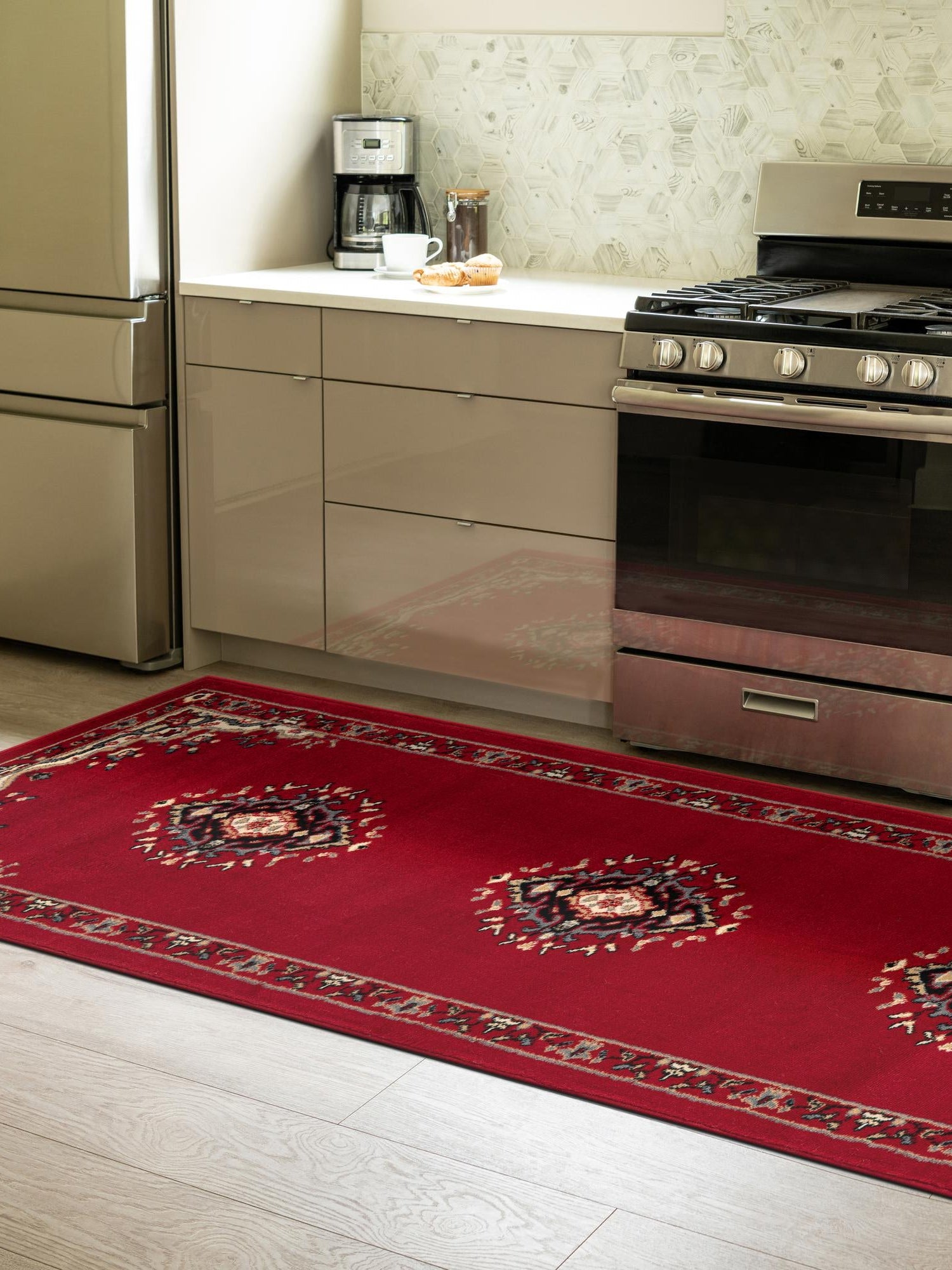 Red 2' x 8' 2 Reza Runner Area Rug 100% Polypropylene Easy Clean Traditional Motif Classic Carpet for Home Interiors for Sale at Rug Engine