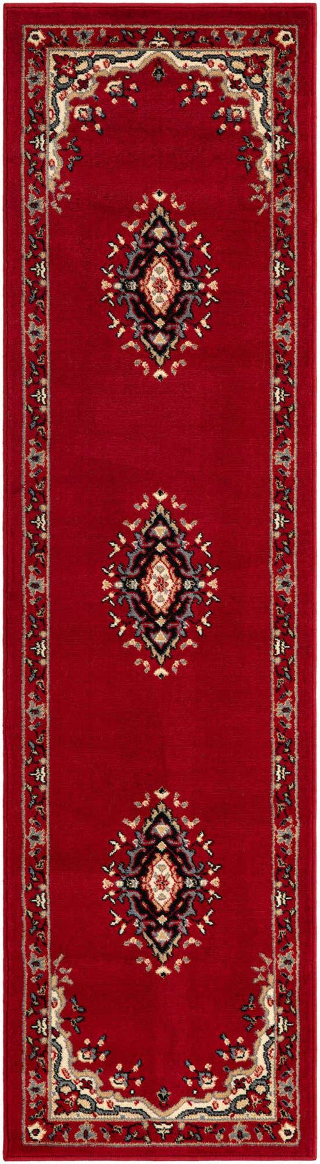 Red 2' x 8' 2 Reza Runner Area Rug 100% Polypropylene Easy Clean Traditional Motif Classic Carpet for Home Interiors for Sale at Rug Engine