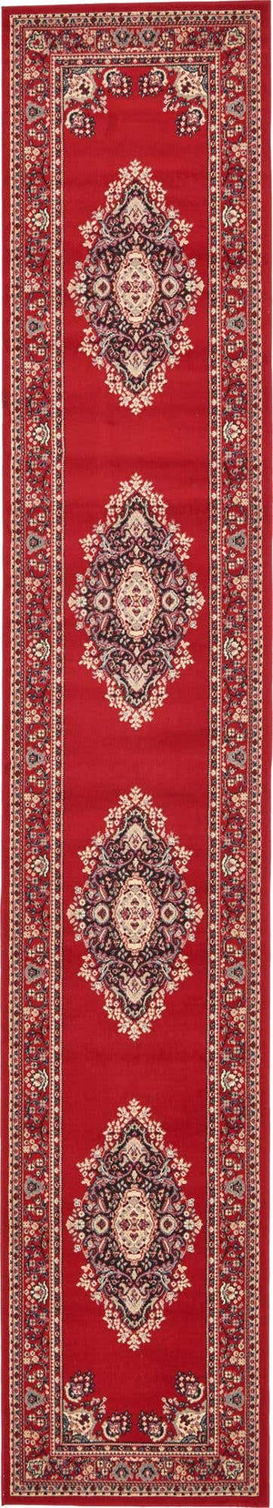 Red 3' 1 x 16' 5 Reza Runner Area Rug 100% Polypropylene Easy Clean Traditional Motif Classic Carpet for Home Interiors for Sale at Rug Engine