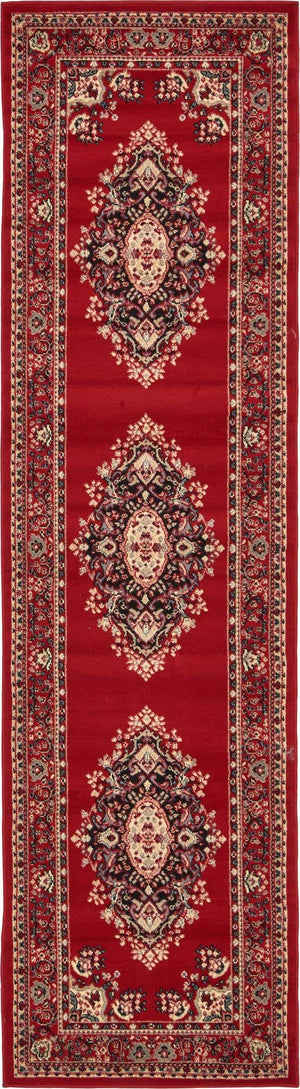 Red 2' 7 x 10' Reza Runner Area Rug 100% Polypropylene Easy Clean Traditional Motif Classic Carpet for Home Interiors for Sale at Rug Engine
