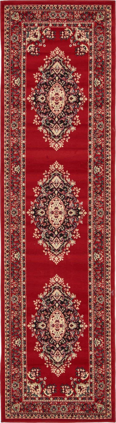 Red 2' 7 x 10' Reza Runner Area Rug 100% Polypropylene Easy Clean Traditional Motif Classic Carpet for Home Interiors for Sale at Rug Engine