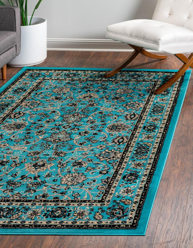 Turquoise 6' 1 x 9' Sialk Hill Rectangle Area Rug 100% Polypropylene Durable Easy Clean Classic Traditional Design Carpet for Interior Design for Sale at Rug Engine