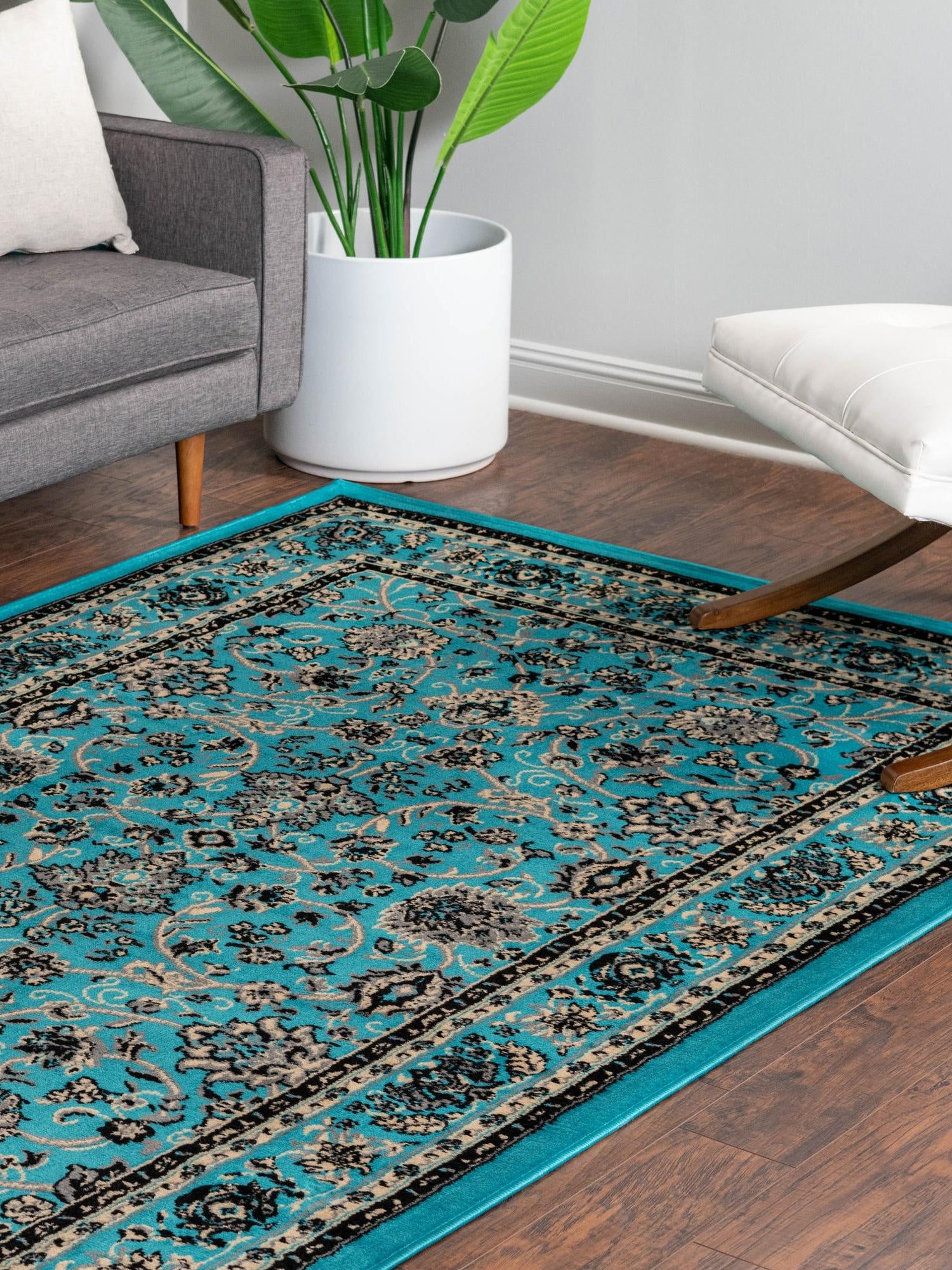 Turquoise 6' 1 x 9' Sialk Hill Rectangle Area Rug 100% Polypropylene Durable Easy Clean Classic Traditional Design Carpet for Interior Design for Sale at Rug Engine