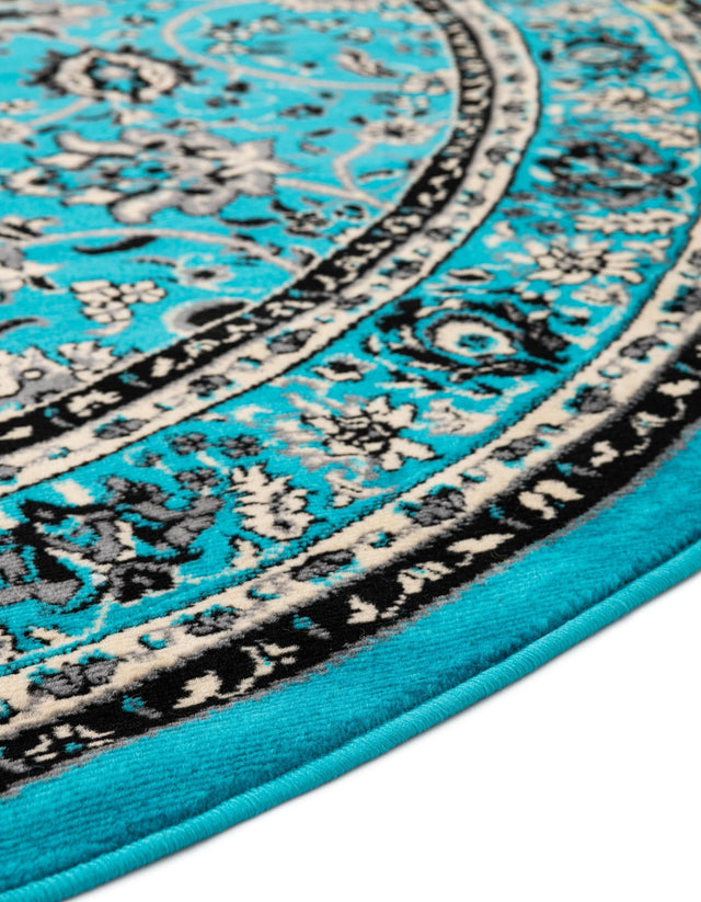 Turquoise 7' 10 x 7' 10 Sialk Hill Round Area Rug 100% Polypropylene Durable Easy Clean Classic Traditional Design Carpet for Interior Design for Sale at Rug Engine