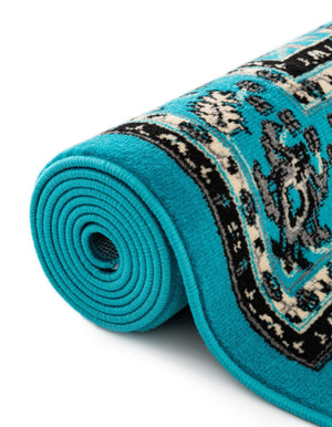 Turquoise 7' 10 x 7' 10 Sialk Hill Round Area Rug 100% Polypropylene Durable Easy Clean Classic Traditional Design Carpet for Interior Design for Sale at Rug Engine