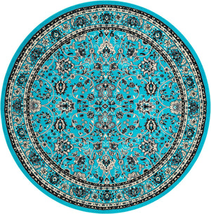 Turquoise 7' 10 x 7' 10 Sialk Hill Round Area Rug 100% Polypropylene Durable Easy Clean Classic Traditional Design Carpet for Interior Design for Sale at Rug Engine