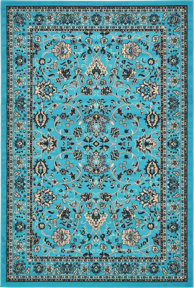 Turquoise 6' 1 x 9' Sialk Hill Rectangle Area Rug 100% Polypropylene Durable Easy Clean Classic Traditional Design Carpet for Interior Design for Sale at Rug Engine