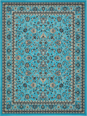Turquoise 9' x 12' Sialk Hill Rectangle Area Rug 100% Polypropylene Durable Easy Clean Classic Traditional Design Carpet for Interior Design for Sale at Rug Engine