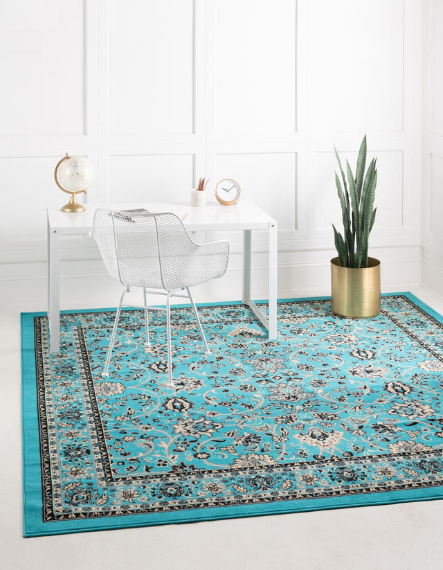 Turquoise 7' 10 x 7' 10 Sialk Hill Square Area Rug 100% Polypropylene Durable Easy Clean Classic Traditional Design Carpet for Interior Design for Sale at Rug Engine