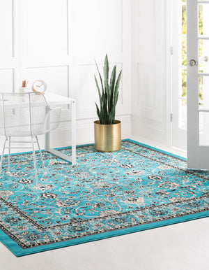 Turquoise 7' 10 x 7' 10 Sialk Hill Square Area Rug 100% Polypropylene Durable Easy Clean Classic Traditional Design Carpet for Interior Design for Sale at Rug Engine