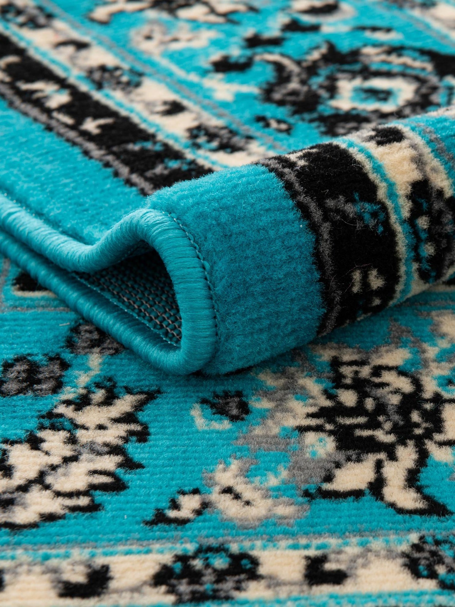 Turquoise 2' 7 x 10' Sialk Hill Runner Area Rug 100% Polypropylene Durable Easy Clean Classic Traditional Design Carpet for Interior Design for Sale at Rug Engine