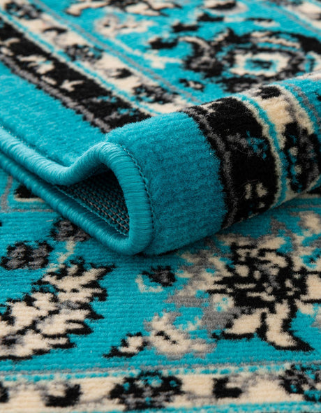 Turquoise 2' 7 x 10' Sialk Hill Runner Area Rug 100% Polypropylene Durable Easy Clean Classic Traditional Design Carpet for Interior Design for Sale at Rug Engine