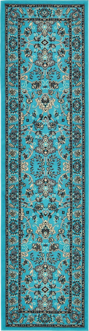 Turquoise 2' 7 x 10' Sialk Hill Runner Area Rug 100% Polypropylene Durable Easy Clean Classic Traditional Design Carpet for Interior Design for Sale at Rug Engine