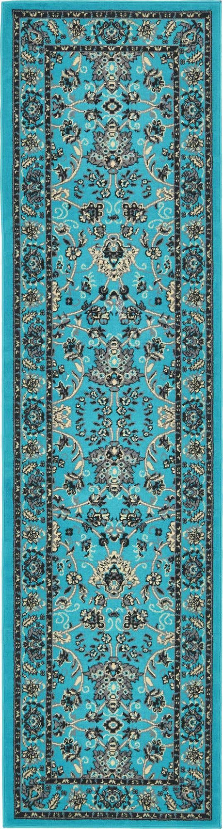Turquoise 2' 7 x 10' Sialk Hill Runner Area Rug 100% Polypropylene Durable Easy Clean Classic Traditional Design Carpet for Interior Design for Sale at Rug Engine