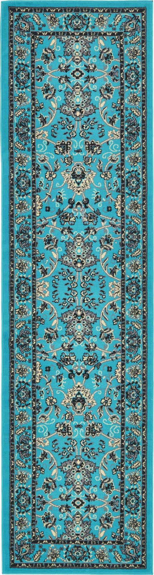 Turquoise 2' 7 x 10' Sialk Hill Runner Area Rug 100% Polypropylene Durable Easy Clean Classic Traditional Design Carpet for Interior Design for Sale at Rug Engine