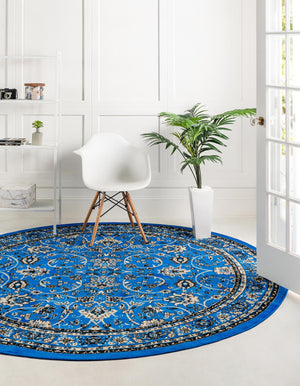 Dark Blue 7' 10 x 7' 10 Sialk Hill Round Area Rug 100% Polypropylene Durable Easy Clean Classic Traditional Design Carpet for Interior Design for Sale at Rug Engine