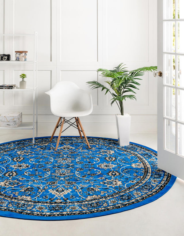 Dark Blue 7' 10 x 7' 10 Sialk Hill Round Area Rug 100% Polypropylene Durable Easy Clean Classic Traditional Design Carpet for Interior Design for Sale at Rug Engine