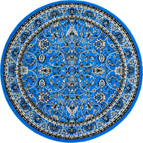 Dark Blue 7' 10 x 7' 10 Sialk Hill Round Area Rug 100% Polypropylene Durable Easy Clean Classic Traditional Design Carpet for Interior Design for Sale at Rug Engine