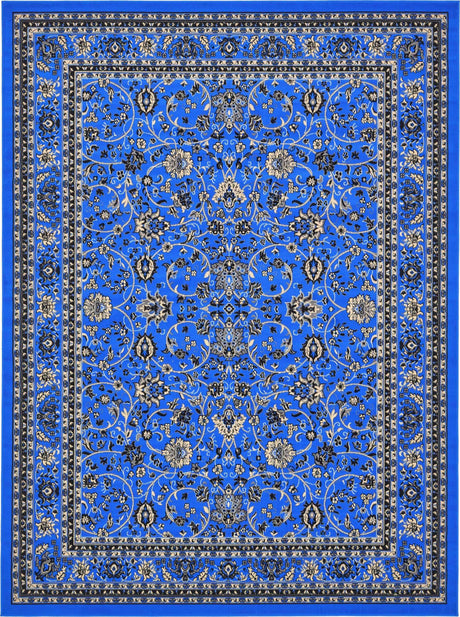 Dark Blue 9' x 12' Sialk Hill Rectangle Area Rug 100% Polypropylene Durable Easy Clean Classic Traditional Design Carpet for Interior Design for Sale at Rug Engine