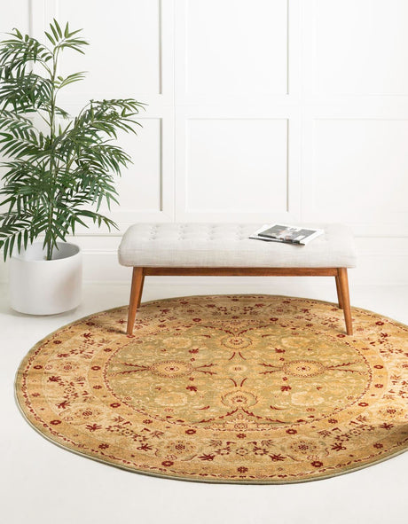 Light Green 6' 1 x 6' 1 Edinburgh Round Area Rug 100% Polypropylene Easy Clean With Cotton Backing Traditional Classic Design Carpet for Living, Dining Room, Office for Sale at Rug Engine