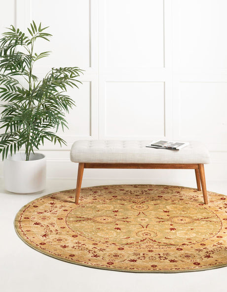 Light Green 6' 1 x 6' 1 Edinburgh Round Area Rug 100% Polypropylene Easy Clean With Cotton Backing Traditional Classic Design Carpet for Living, Dining Room, Office for Sale at Rug Engine