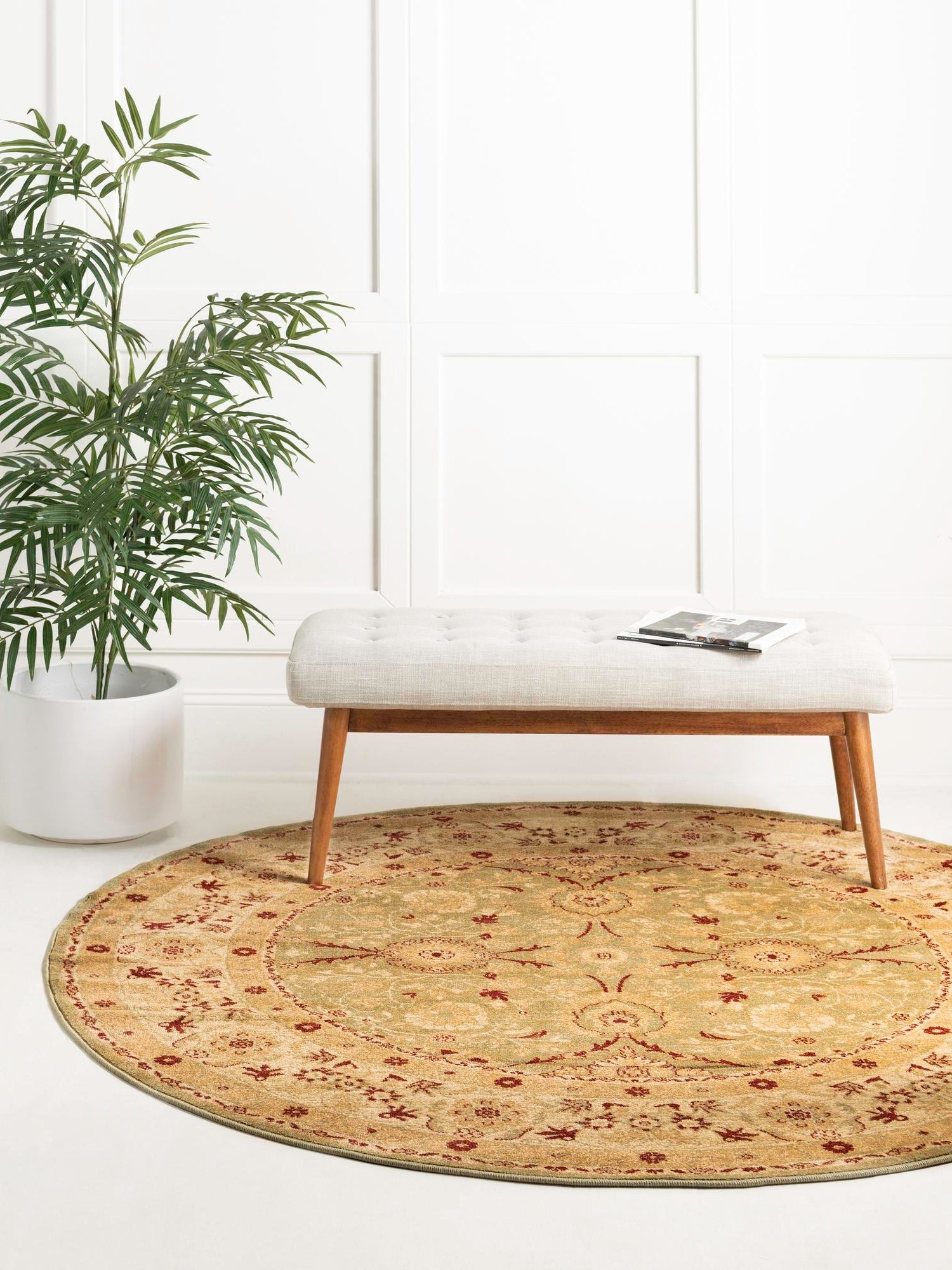 Light Green 8' x 8' Edinburgh Round Area Rug 100% Polypropylene Easy Clean With Cotton Backing Traditional Classic Design Carpet for Living, Dining Room, Office for Sale at Rug Engine