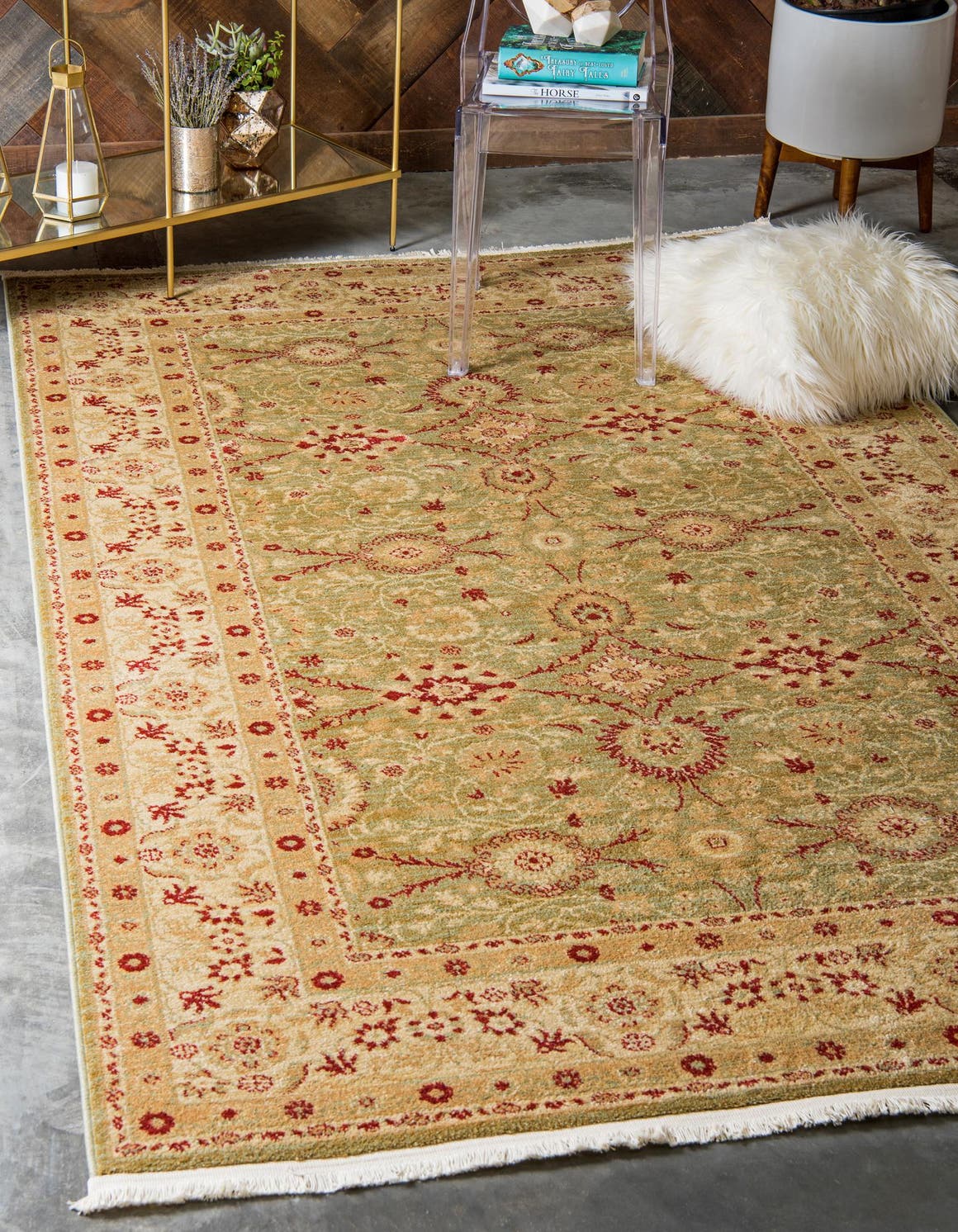 Light Green 3' 3 x 5' 3 Edinburgh Rectangle Area Rug 100% Polypropylene Easy Clean With Cotton Backing Traditional Classic Design Carpet for Living, Dining Room, Office for Sale at Rug Engine