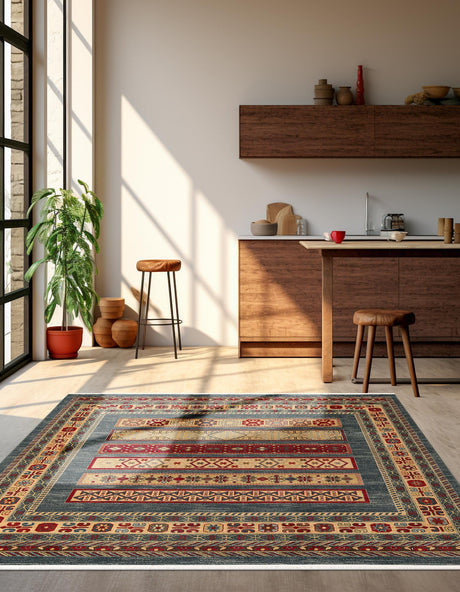 Blue 6' 1 x 6' 1 Fars Square Area Rug 100% Polypropylene Unique Traditional Carpet for Classical Living, Dining Room & Office Spaces for Sale at Rug Engine