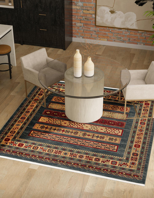 Blue 6' 1 x 6' 1 Fars Square Area Rug 100% Polypropylene Unique Traditional Carpet for Classical Living, Dining Room & Office Spaces for Sale at Rug Engine